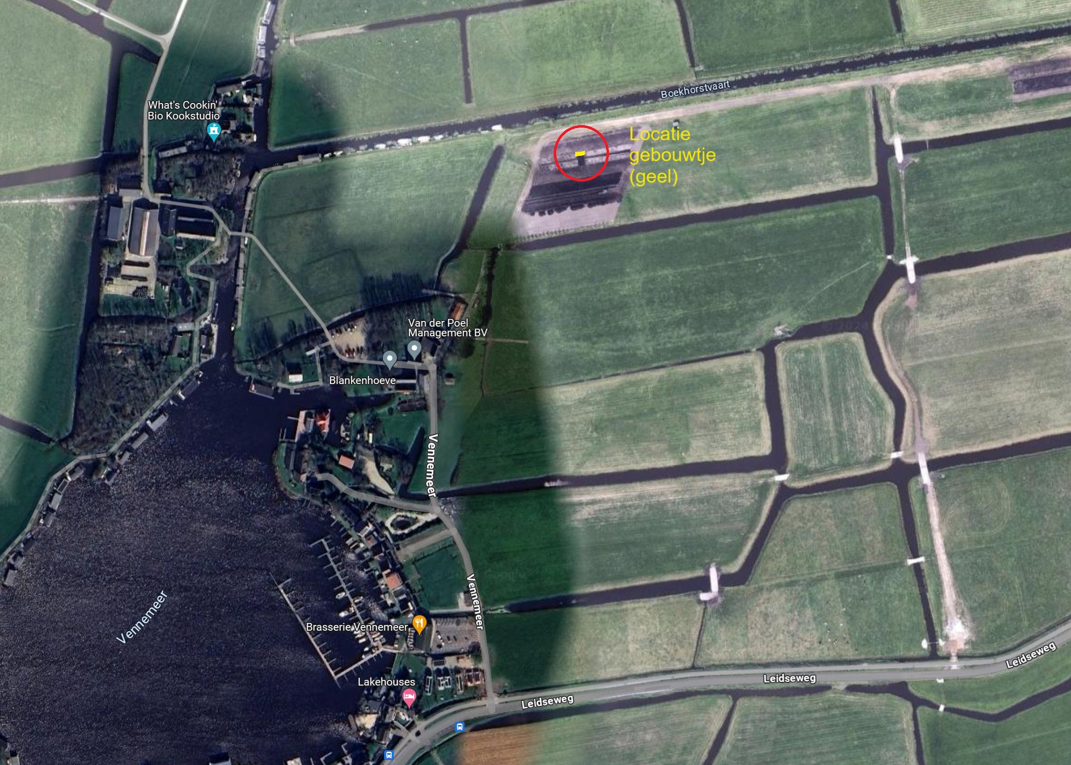 Luchtfoto met locatie Polderhut Oud Ade