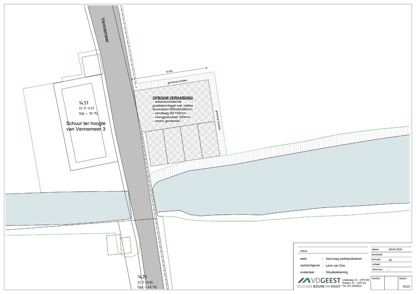 Plattegrond van de aan te leggen parkeerplaats Oud Ade